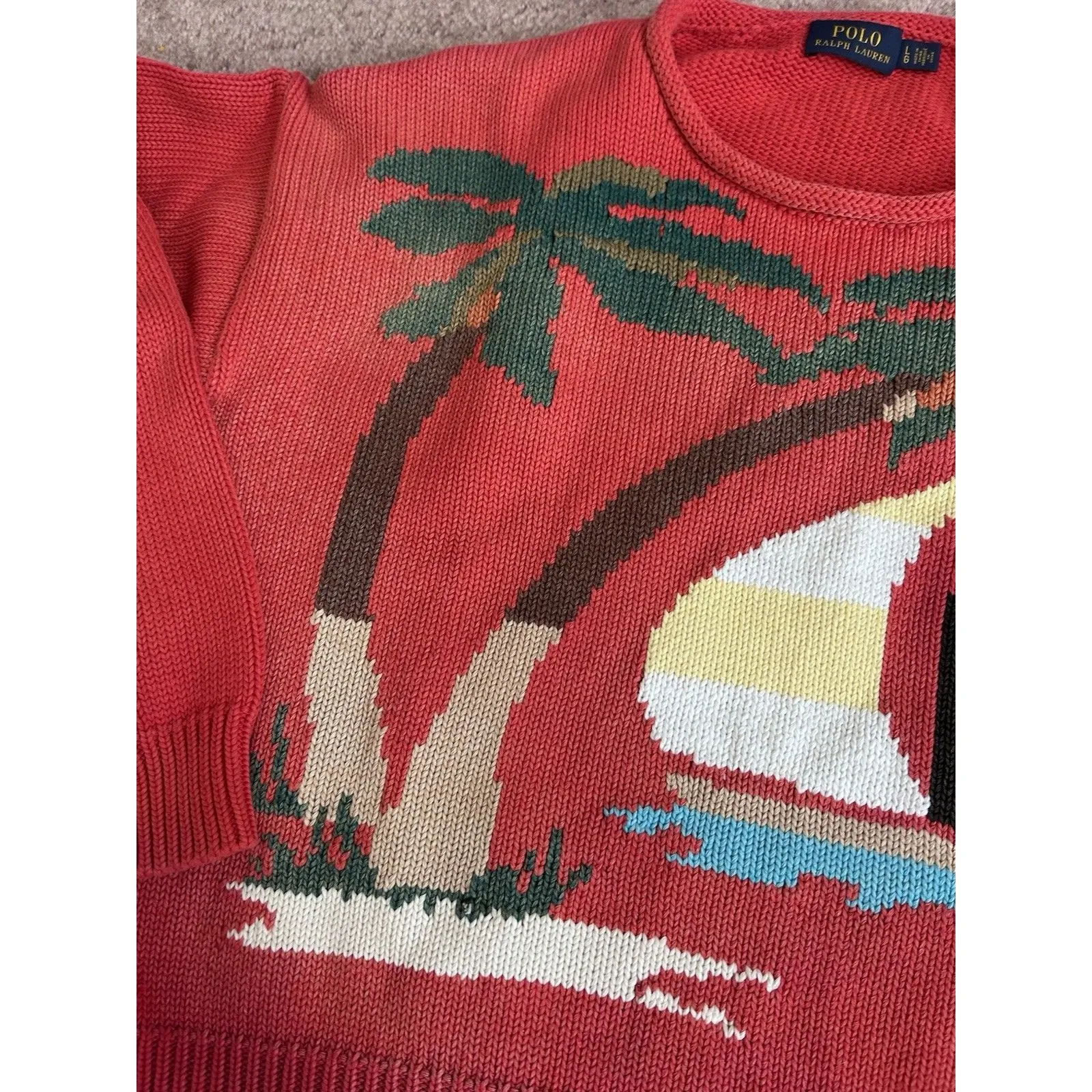 Polo Ralph Lauren Red Yacht Sailboat Palmtree Sweater Jumper Womens Large Preppy - Image 6