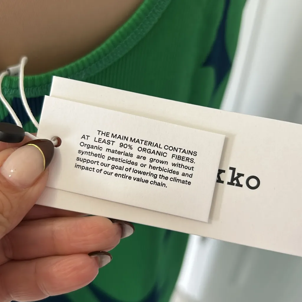 Marimekko Simpukka Unikko Ribbed Jersey Dress Green Navy Size XL - Image 6