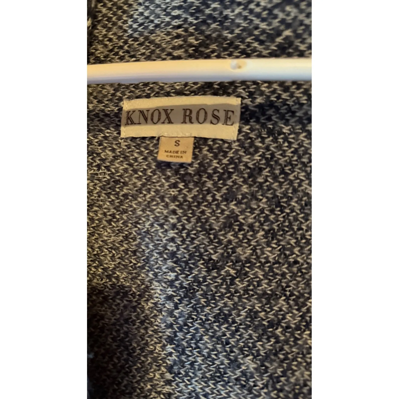 Knox Rose‎ Gray Black Open Front Fringe Hem Patchwork Cardigan - Image 4