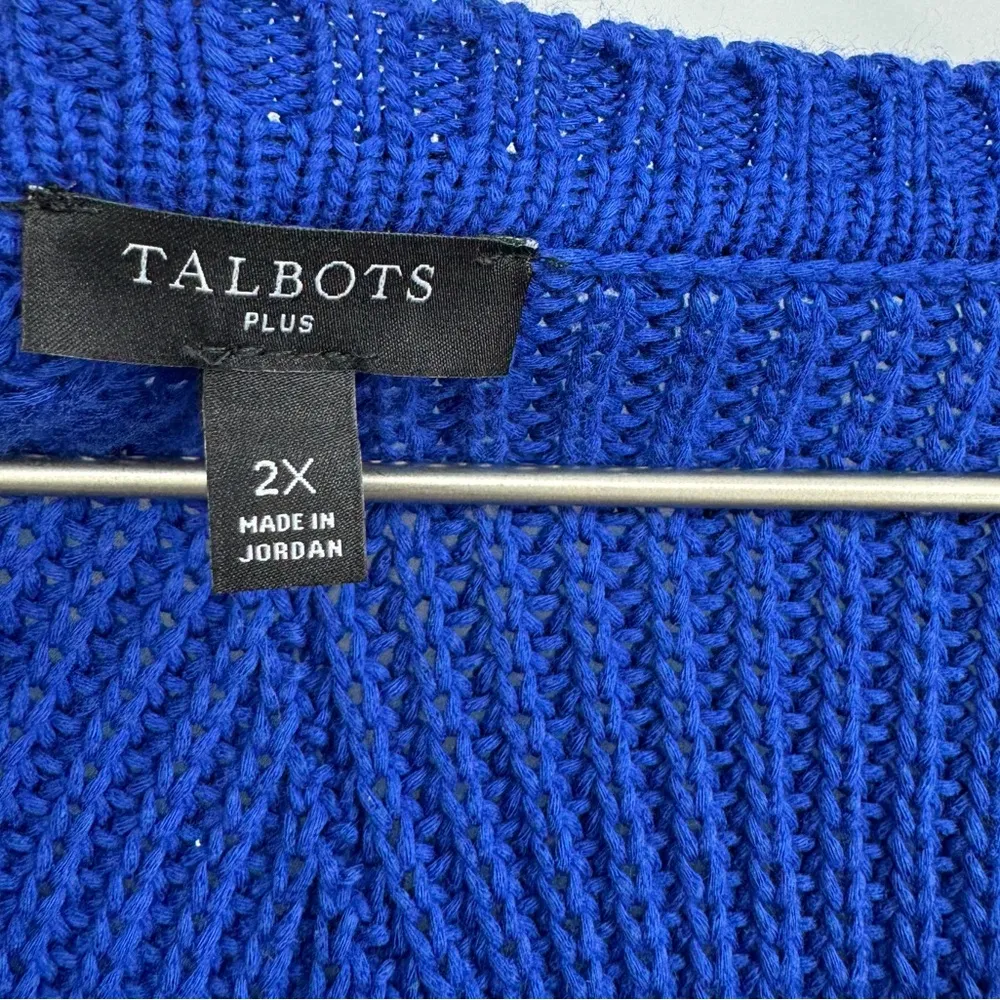 Talbots Cotton Scoop Neck Raglan Sleeve Sweater Cobalt Royal Blue Plus Size 2X - Image 4