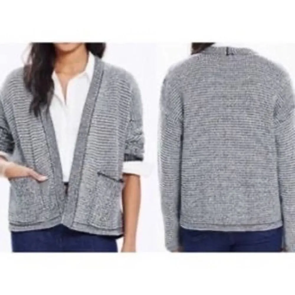 Madewell Cocoon Cardigan XS Extra Small Black White Knit Tweed Open Jacket Women - Image 3
