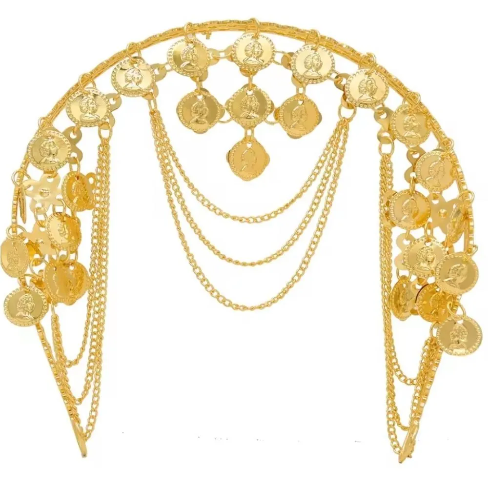 Belly Dance Gold Tone Coins & Chains Headband - Image 3