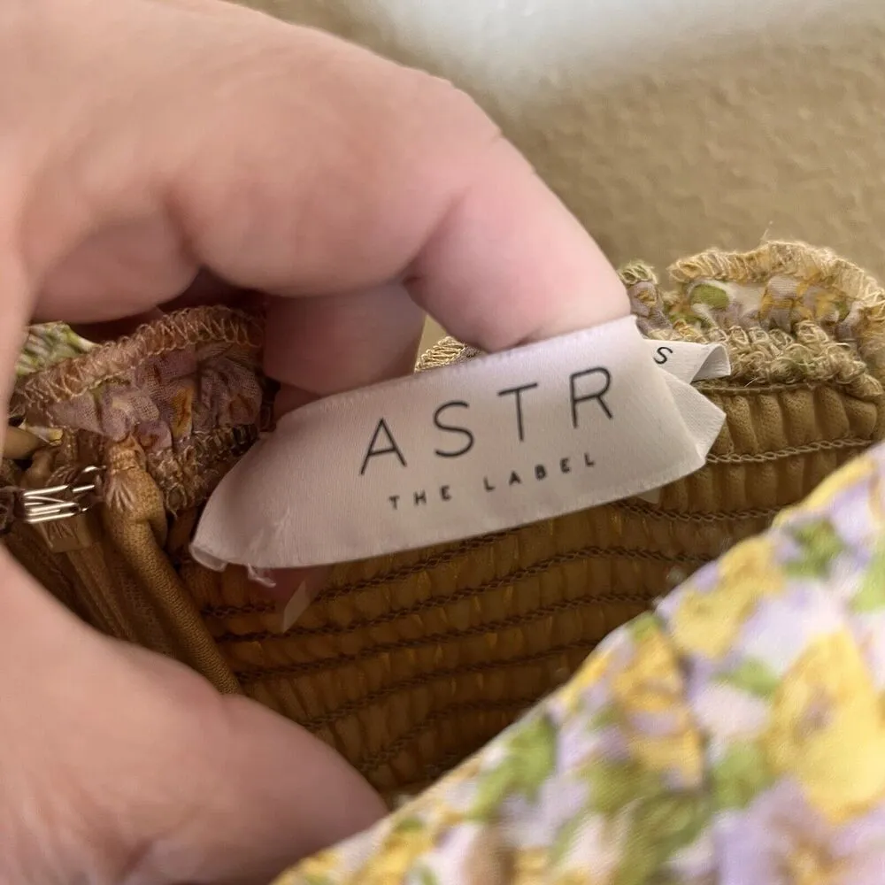 ASTR The Label Dress Womans Small Off Shoulder Two Tier Yellow Floral Multi Mini - Image 5