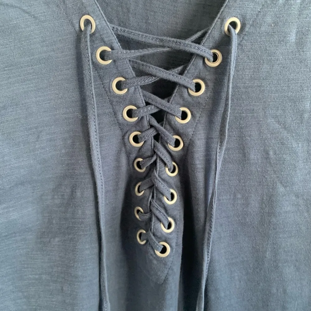 Umgee Navy Burnout High Slit Dress Trendy Casual Lagenlook Boho Large - Image 4