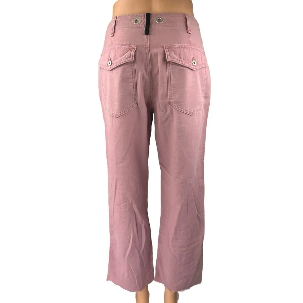 Rag & Bone Women's Pink High Waisted Distressed Trousers Wide Leg Pants Size 25 - Image 3