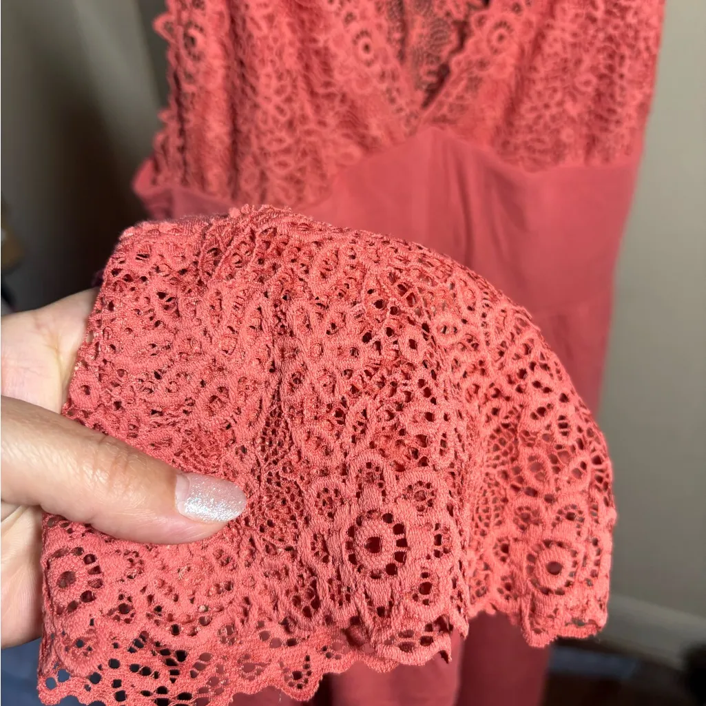 VS Heavenly Lace Trim Coral Super Comfortable & Sexy Jumpsuit - Image 9