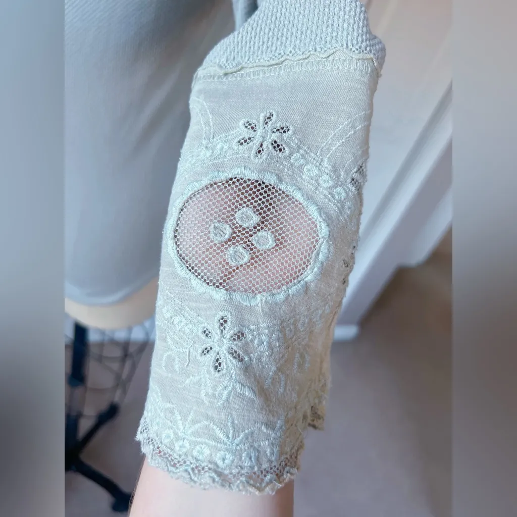 Free People Lovely Lady Lace Cuff Embroidered Thermal Long Sleeve Top in Sage - Image 4