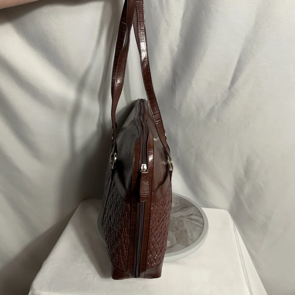 Coldwater Creek Brown Woven Faux Leather Shoulder Tote Work Bag Organizer - Image 4