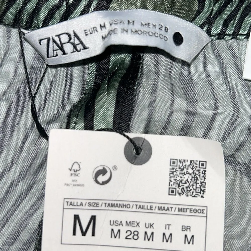 Zara Green & Black Printed Pants(Size Medium) - Image 9