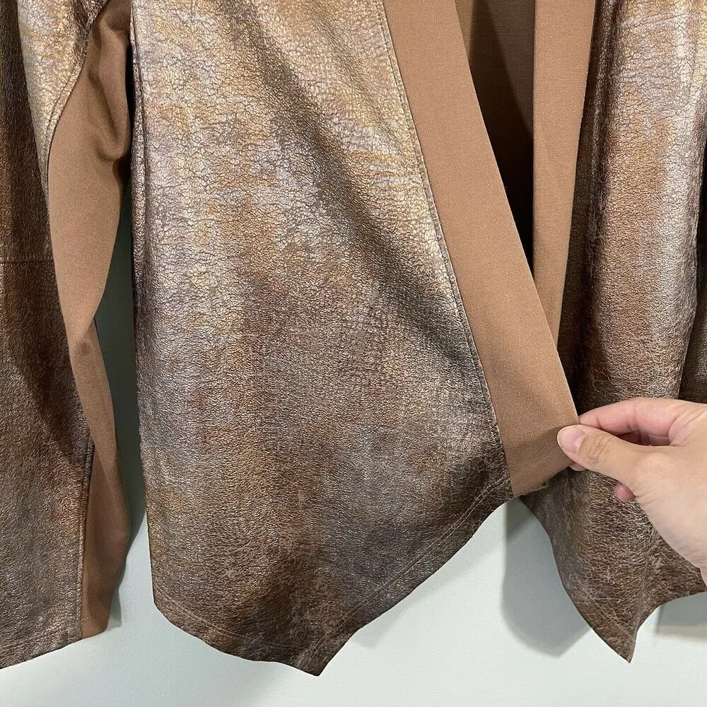 Ruby Rd. Women's Brown Faux Foil Long Sleeve Open Front Waterfall Sweater Size 8 - Image 7