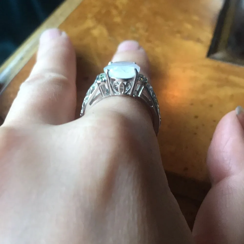 Natural Rainbow Moonstone Chrome Diopside Sterling Silver Ring Size 8 - Image 4