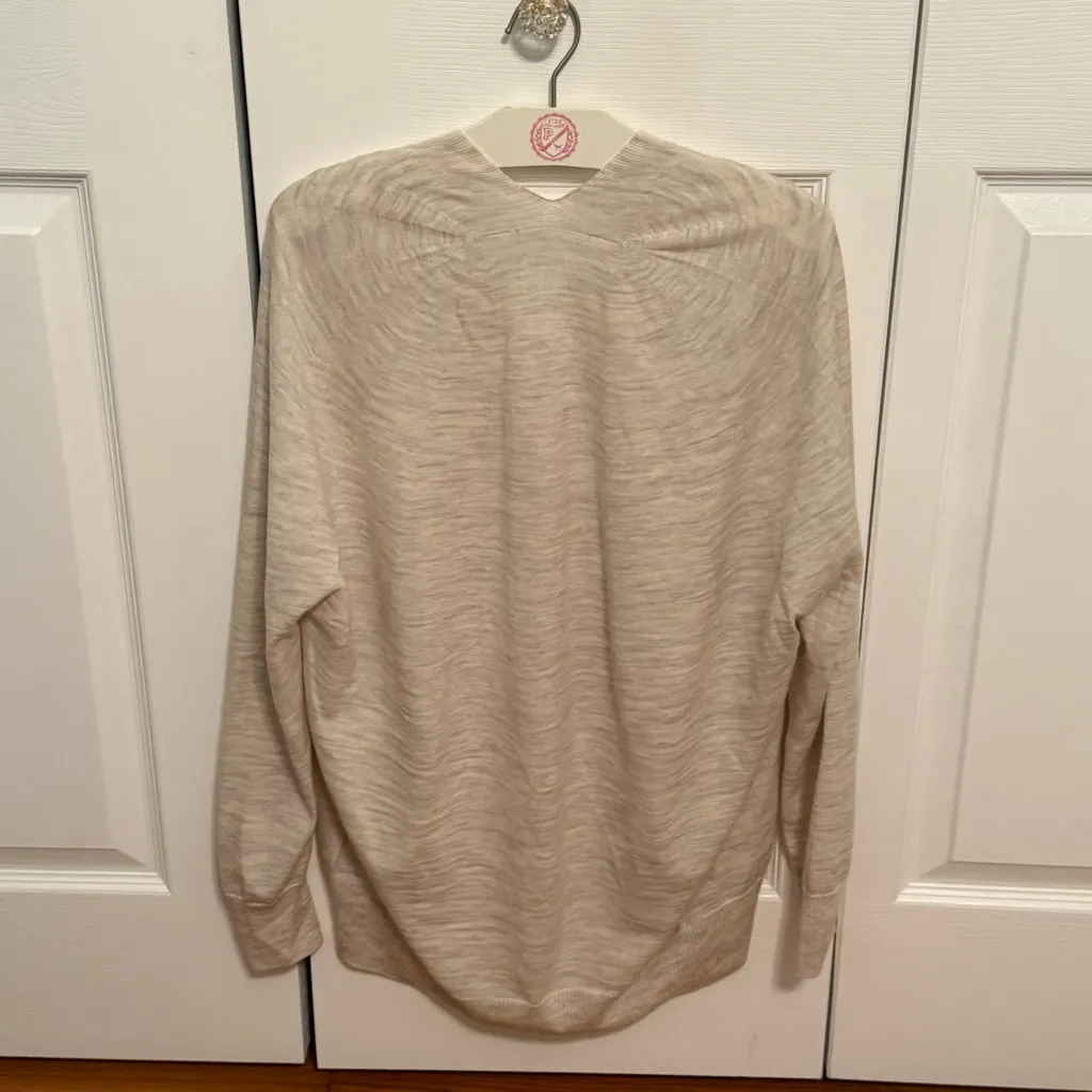 COS  V-neck Wool Sweater in Beige and Gray Heather - Image 3