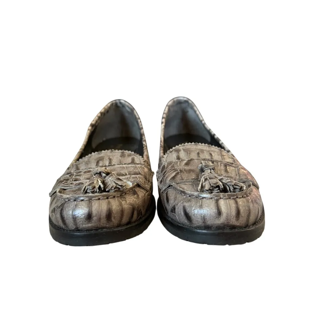 Talbots lizard leather tassel loafers 1" heels black rubber soles womens size 6B - Image 6