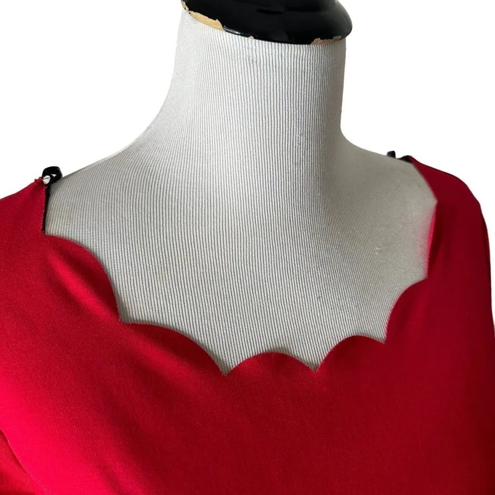 Lulus Red Mini Dress Size L Scallop Trim‎ Skater Flare Romantic Feminine NEW - Image 6