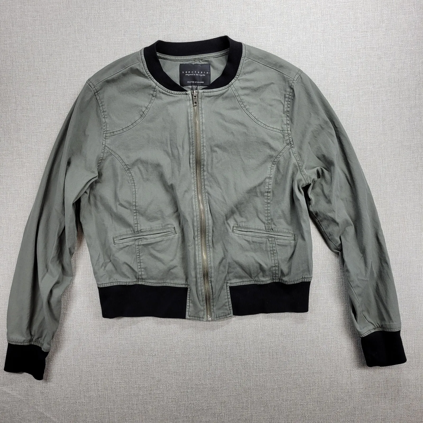 Sanctuary Womens Jacket Size M Olive Green Zip Up Military Twill‎ Bomber Crop - Image 13