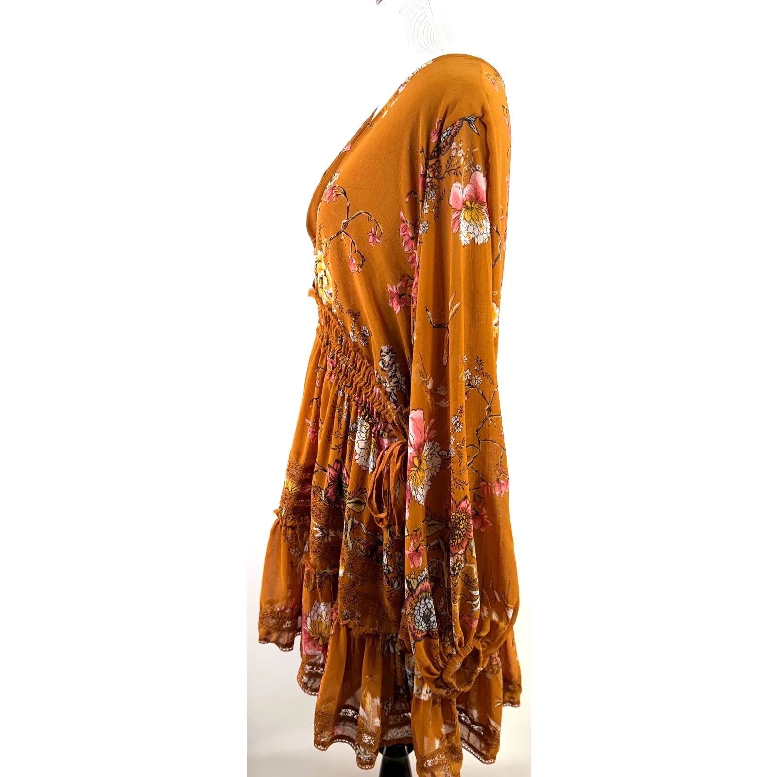 Free People Cherry Blossom Plunge Long Sleeve Mini Dress Size Medium - Image 6