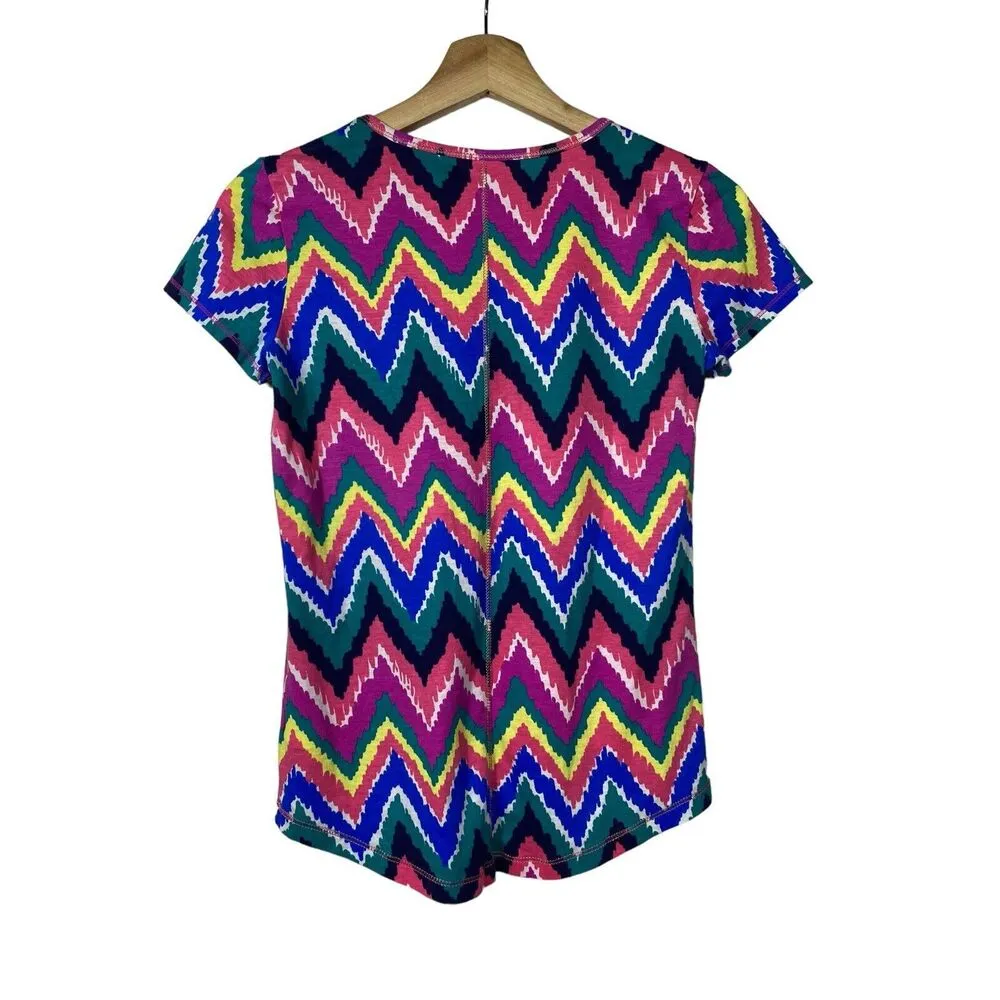 Lilly Pulitzer Cynthia V-Neck Top XS Short Sleeve Chevron Multicolor Pima Cotton - Image 2