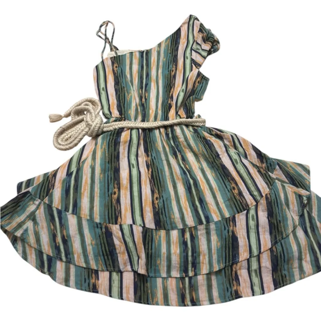 Free People One Shoulder Striped Tiered Mini Dress Women’s S Boho Resort Look - Image 4