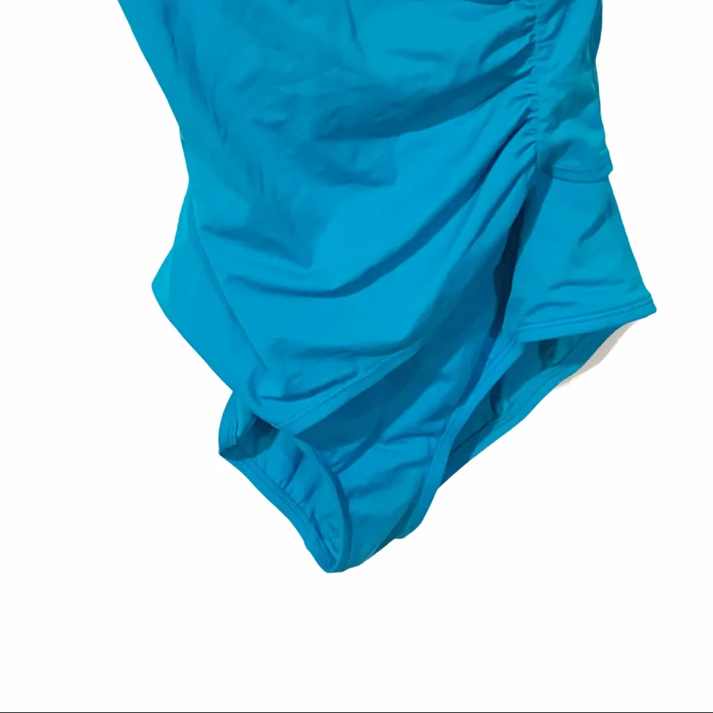 Jantzen Swimwear‎ Size 10 Blue Ruched One Piece Swim Suit - Image 3