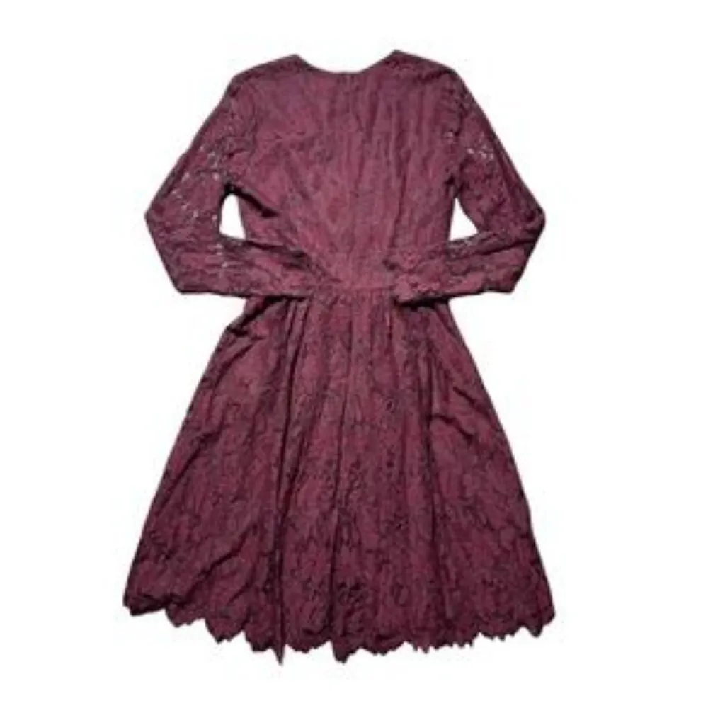 Alexia Admor Maroon Long Sleeve Lace Knee Length Dress S - Image 8