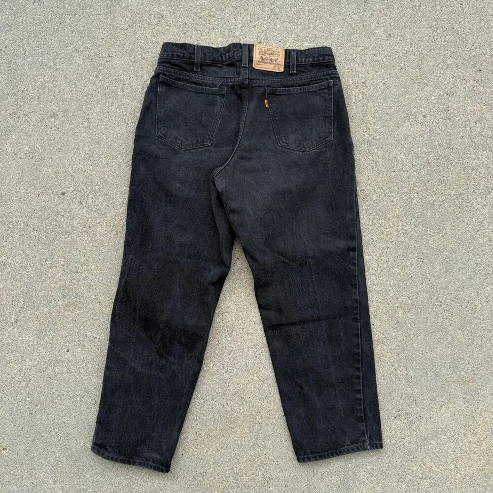 VTG 90s Levi's 550 Black Relaxed Fit Jeans Orange Tab Husky TAG 36x29 FIT 32x26 - Image 5