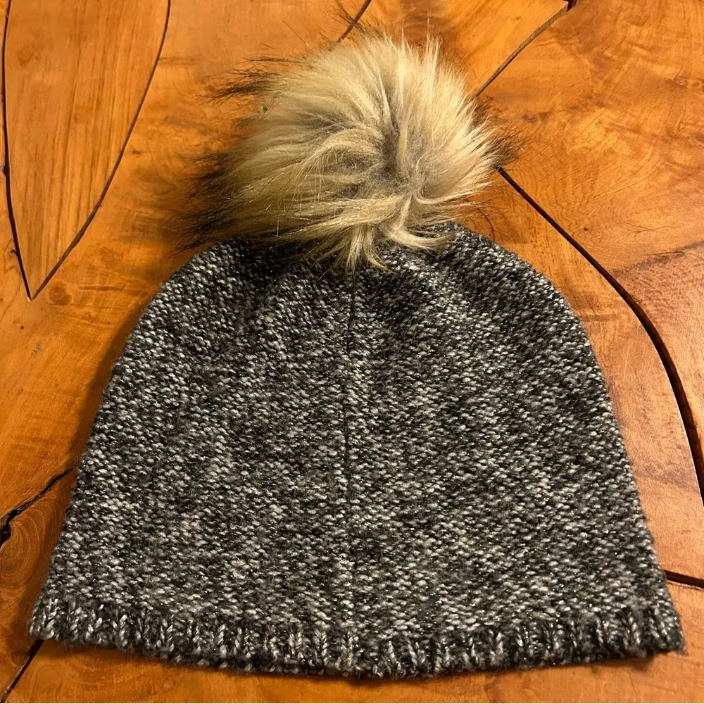 LAUREN Ralph Lauren Knit Pom Beanie Hat Ski Winter Snow Gray - Image 3