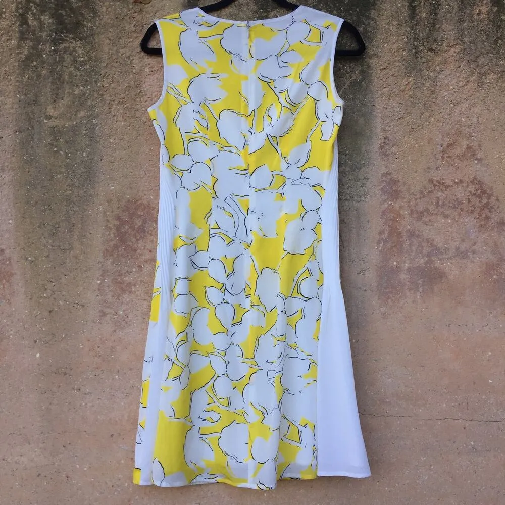 DVF Yellow Cream Sleeveless Silk Floral Print Dress 4 - Image 7