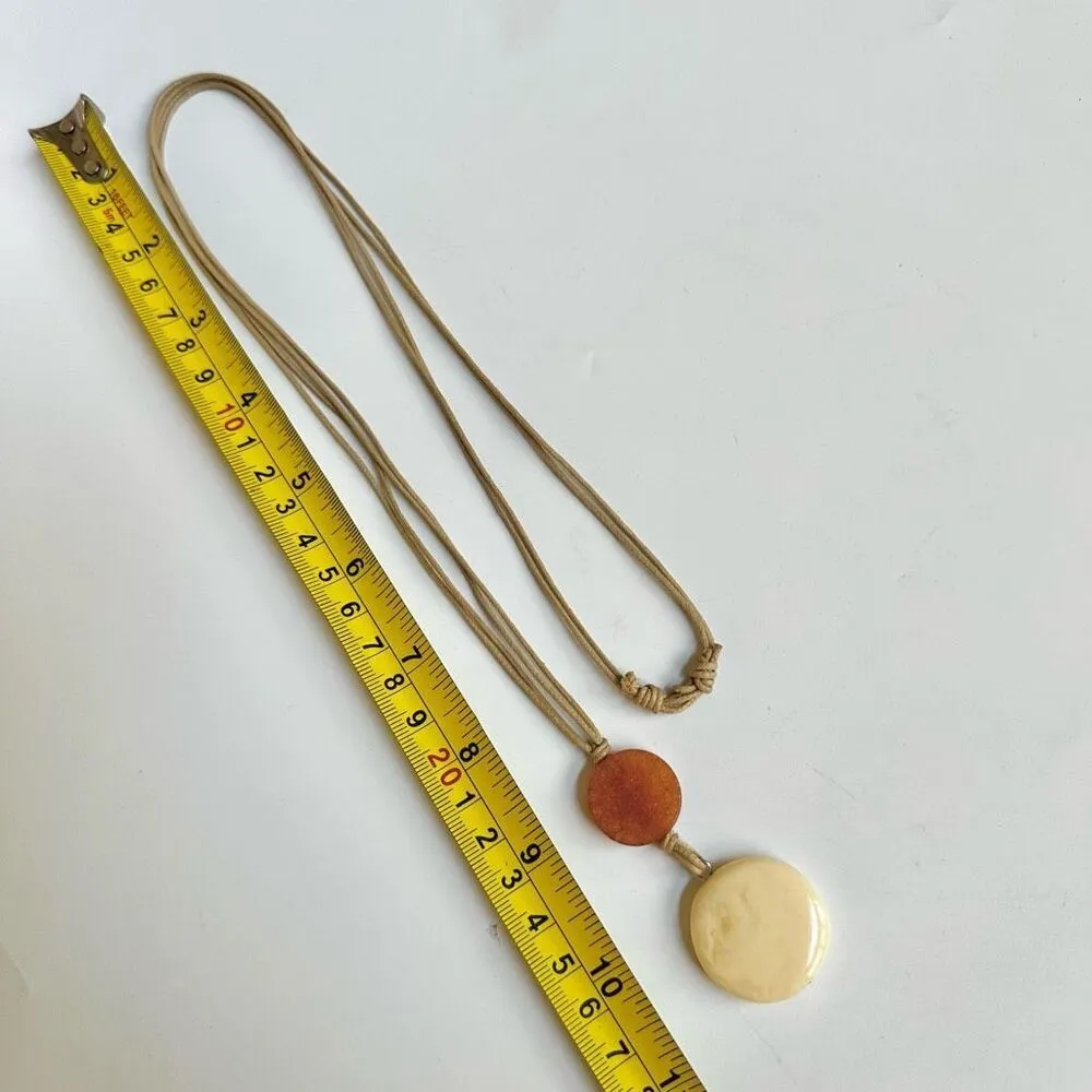 Cream and orange pendant on cord Tan - Image 6