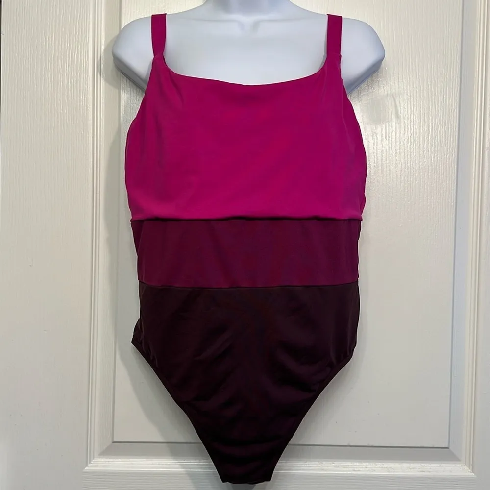 Athleta Coastline Colorblock Electric Fuchsia Swimsuit Size XL EUC #1562 - Image 2