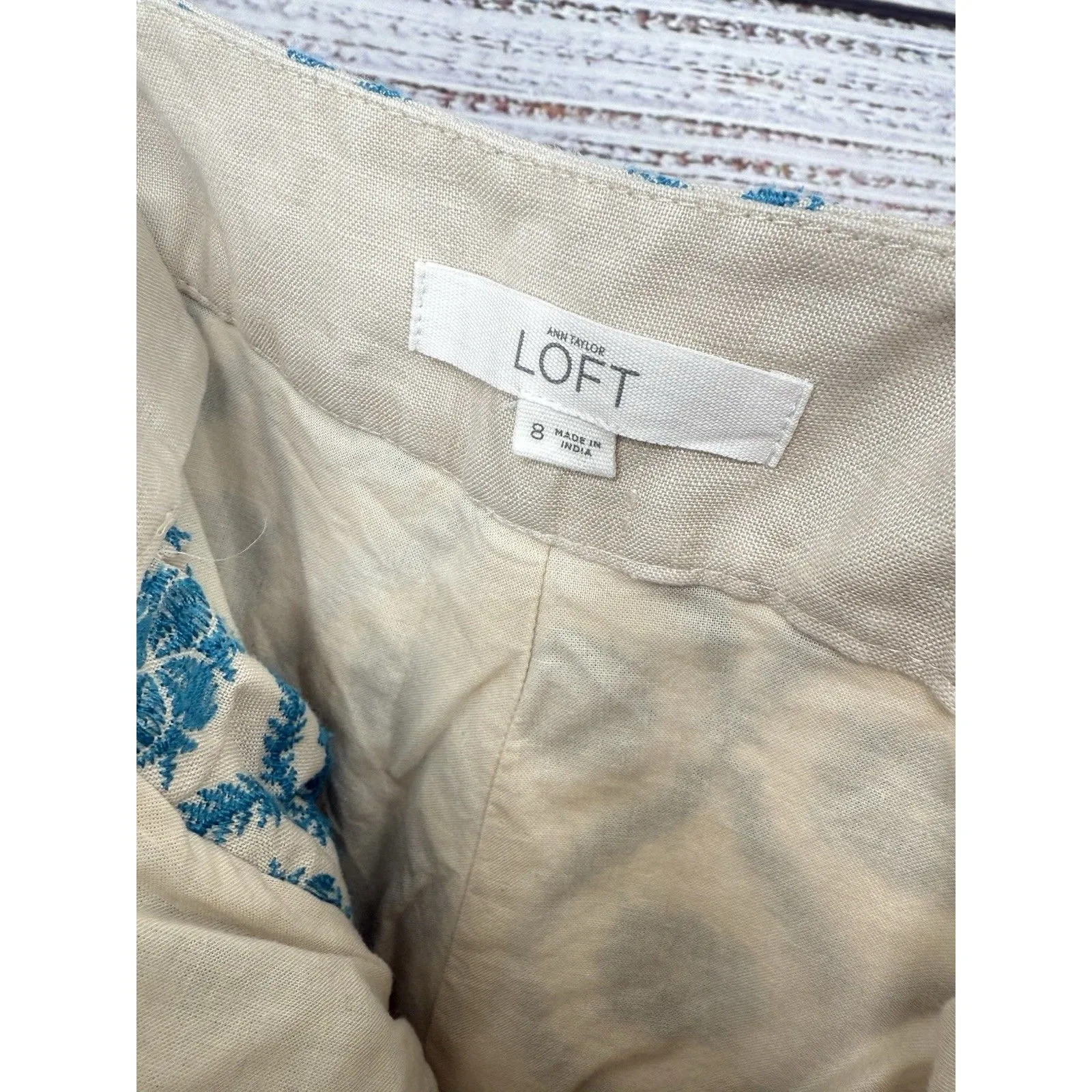 Ann Taylor LOFT The Riviera 100% Linen Shorts Sz 8 Blue‎ White Geo 6" Inseam - Image 4