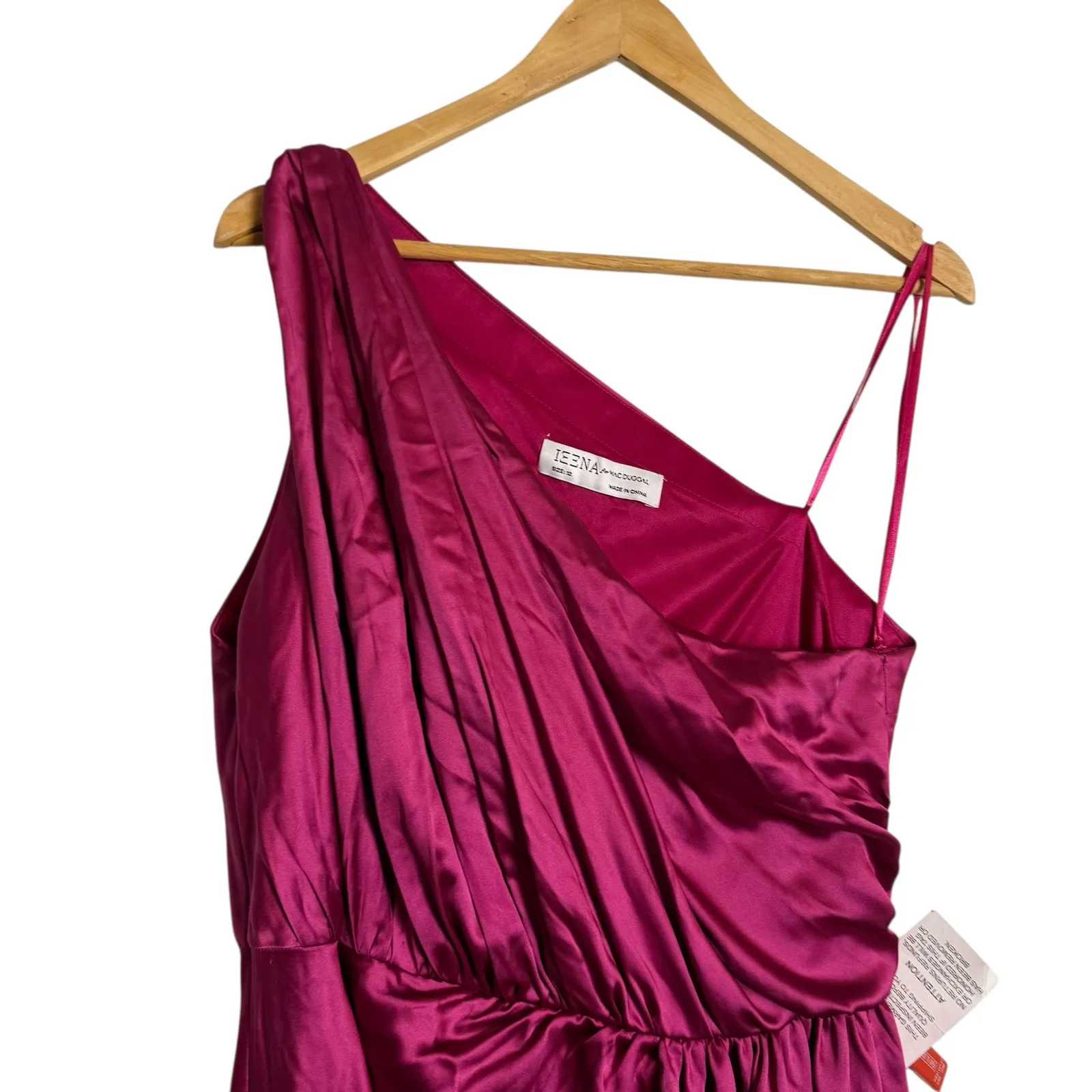 Mac Duggal Pink Gathered One Shoulder Satin Faux Wrap Evening Gown Size 12 - Image 3