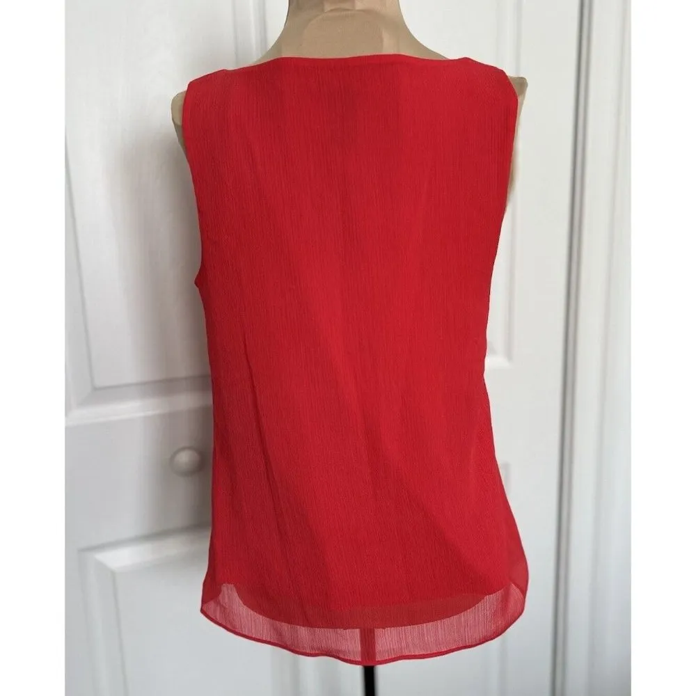 ANN TAYLOR Women Textured Polyester Sleeveless Blouse Cowl Neck Orange Sz XS - Image 2