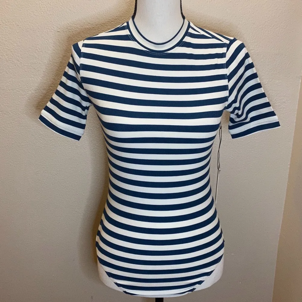 Capulet "Sandra" Cream & Teal Striped Bodysuit - Image 2