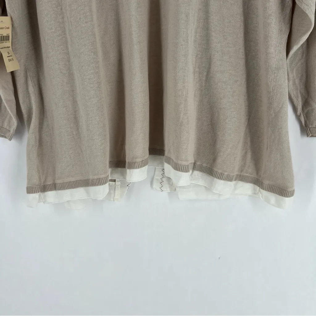 Coldwater Creek Light Tan Linen Open Front Woven Trim Cardigan Sweater Size 2X - Image 11