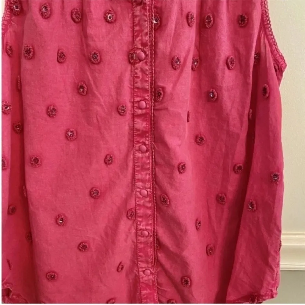 Anthropology Pilcro and the Letterpress Adira Button Down Pink Beaded Top Small Orange - Image 6