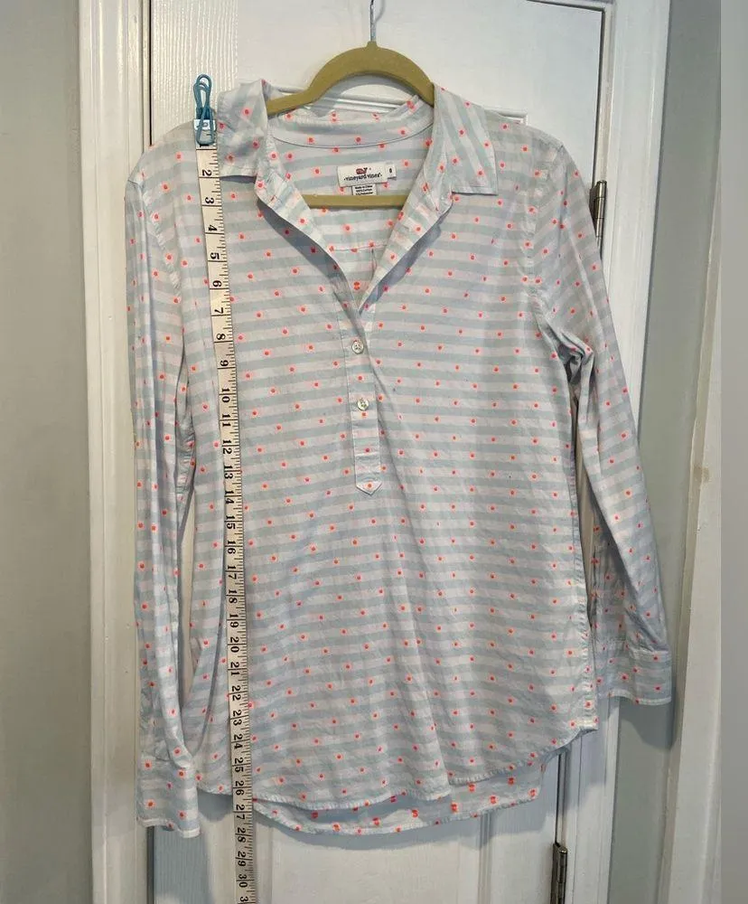 Vineyard Vines Size 8 Striped Neon Polka Dot Cotton Long Sleeve Popover Top - Image 7