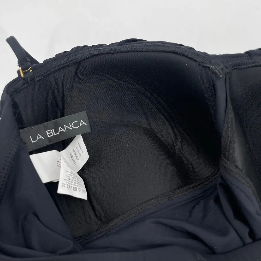 LA BLANCA Swimsuit SZ 14 One Piece Black NEW Twist Bandeau Halter/Strapless - Image 10