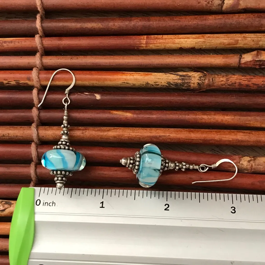 Glass Bead & Sterling .925 French Wire Earrings Blue - Image 3