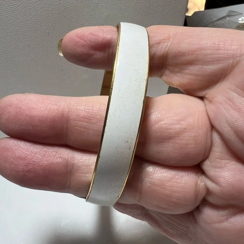 Vintage Signed Japan White Enameled Bangle Bracelet - Image 6