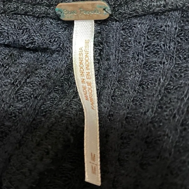 Free People Black Long Sleeve Waffle Knit Thermal Scoop Neck Sweater Top Size M - Image 3