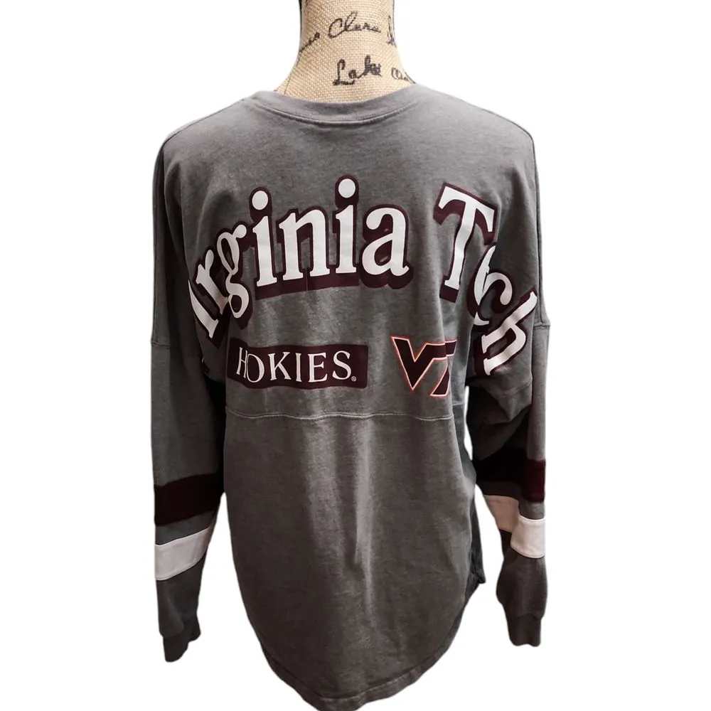 Virginia Tech Hokies Long‎ Sleeve Spirit Jersey Gray Red Women's M/M Size M - Image 3