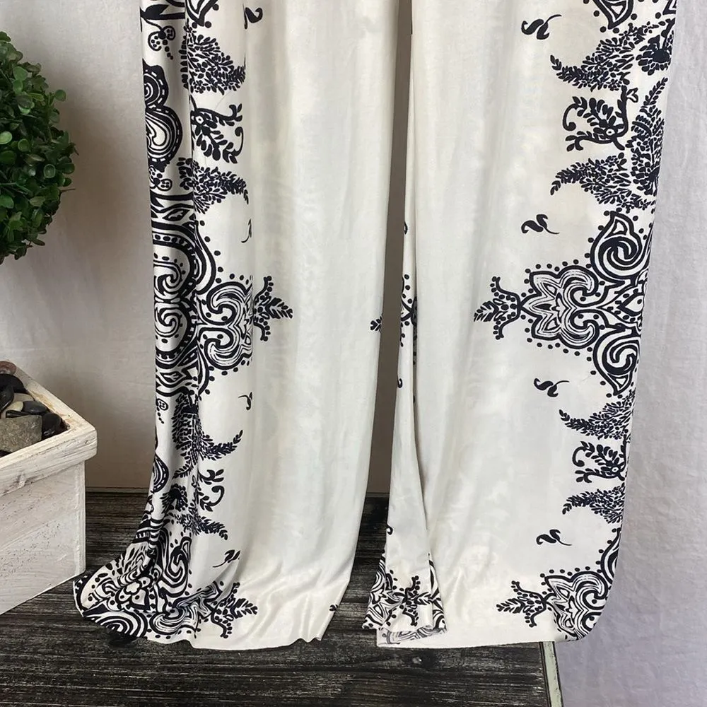 J USA Black & White Paisley Print High Waist Wide Leg Palazzo Pants S - Image 3