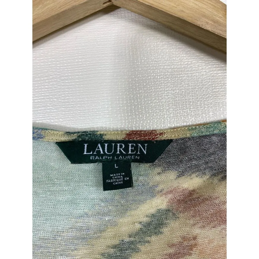 Lauren Ralph Lauren 100% Linen Artsy Womens L Top Southwestern Abstract Colorful - Image 4