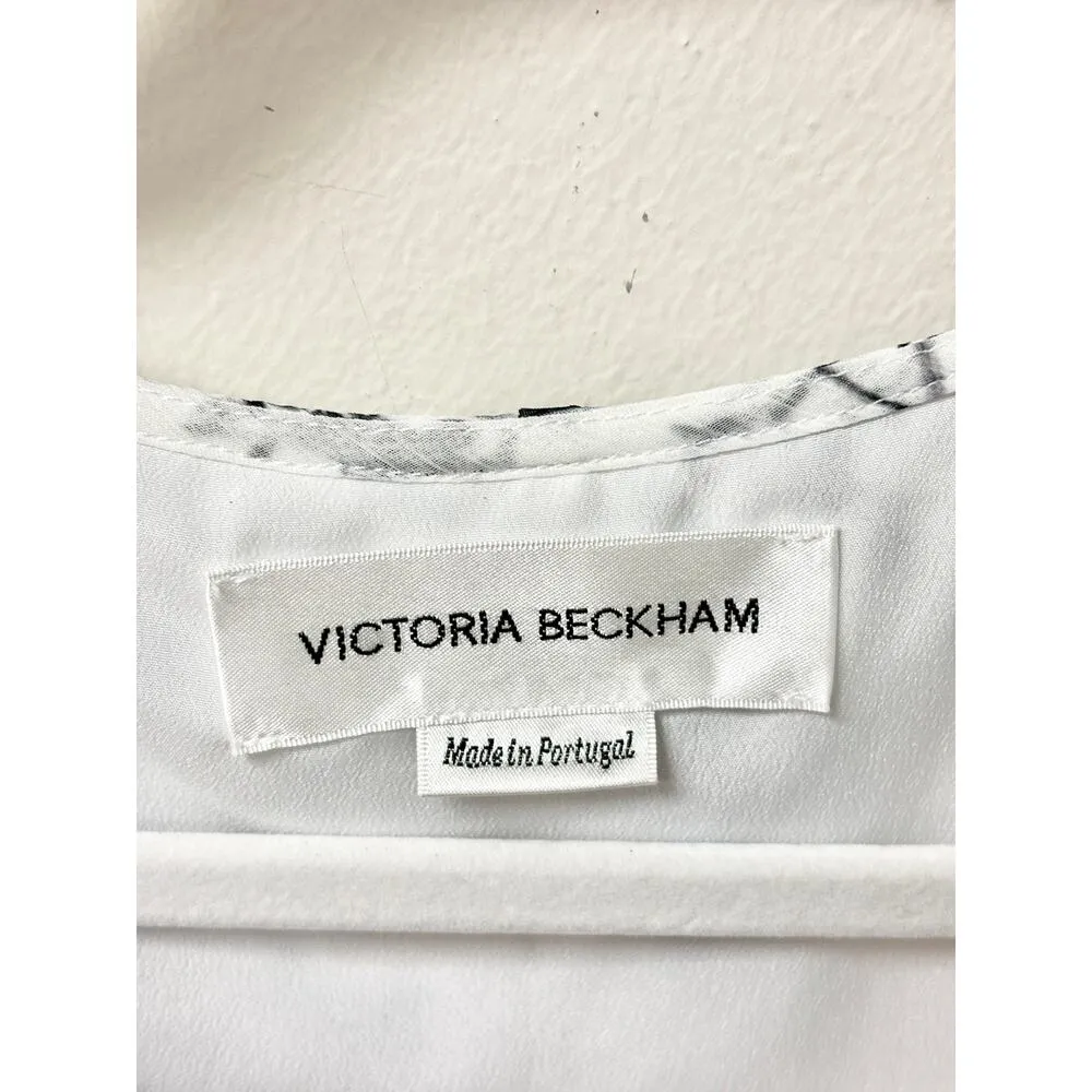 Victoria Beckham Floaty Godet Midi Dress Floral Negative White/Black Womens US 2 - Image 4