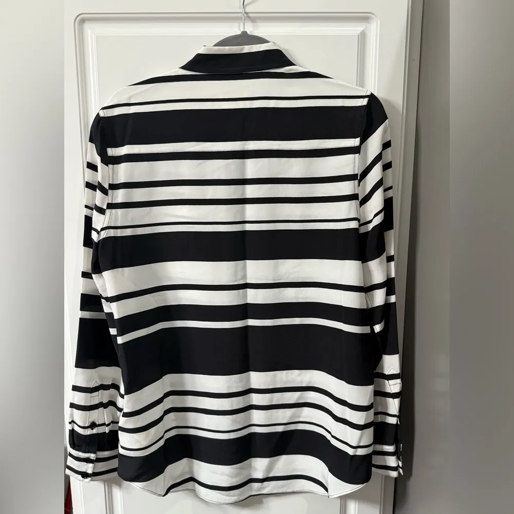 Kate Spade Black & White Silk Striped Button Down Blouse Top - Image 2