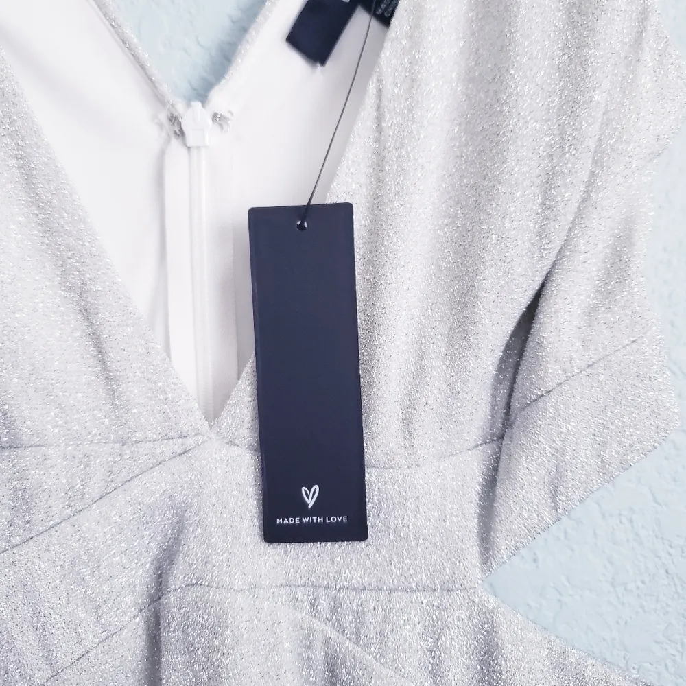 Lulus Night With The Stars Sparkly Silver Plunge Neck Cutout Mini Dress - Image 8