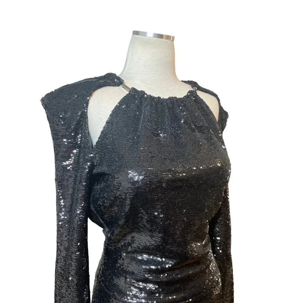 THE ATTICO Sequin Cut Out Chain Neck Gown in Black 42 4 - Image 7