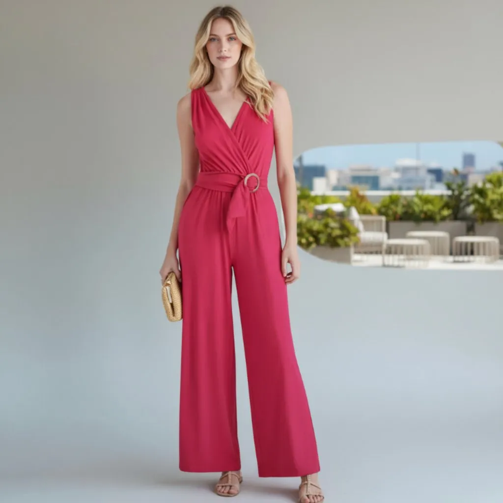NWT BB Dakota by Steve Madden Sleeveless Belted Jumpsuit RASPBERRY Red Size XL - Image 2