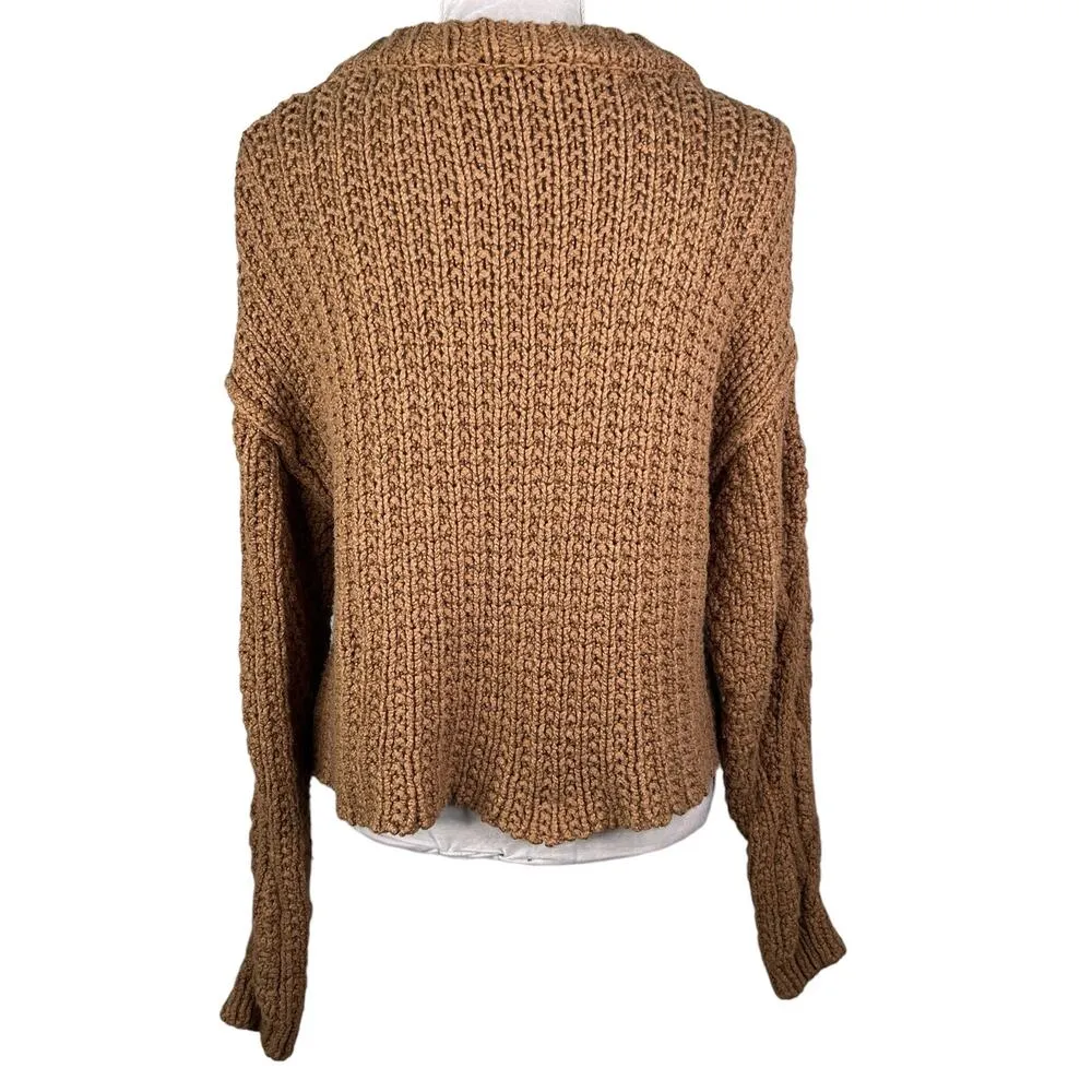 Free People Cutting Edge Cable Knit Sweater Brown Large - Image 10