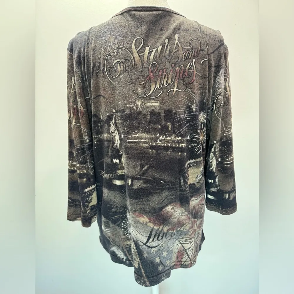 Christopher & Banks Patriotic Stars and Stripes God Bless America Sequined Top L - Image 5